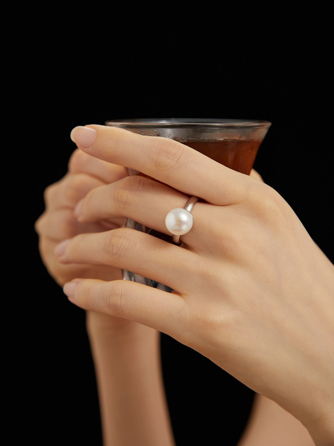 Sterling silver Pearl open ring (adjustable)